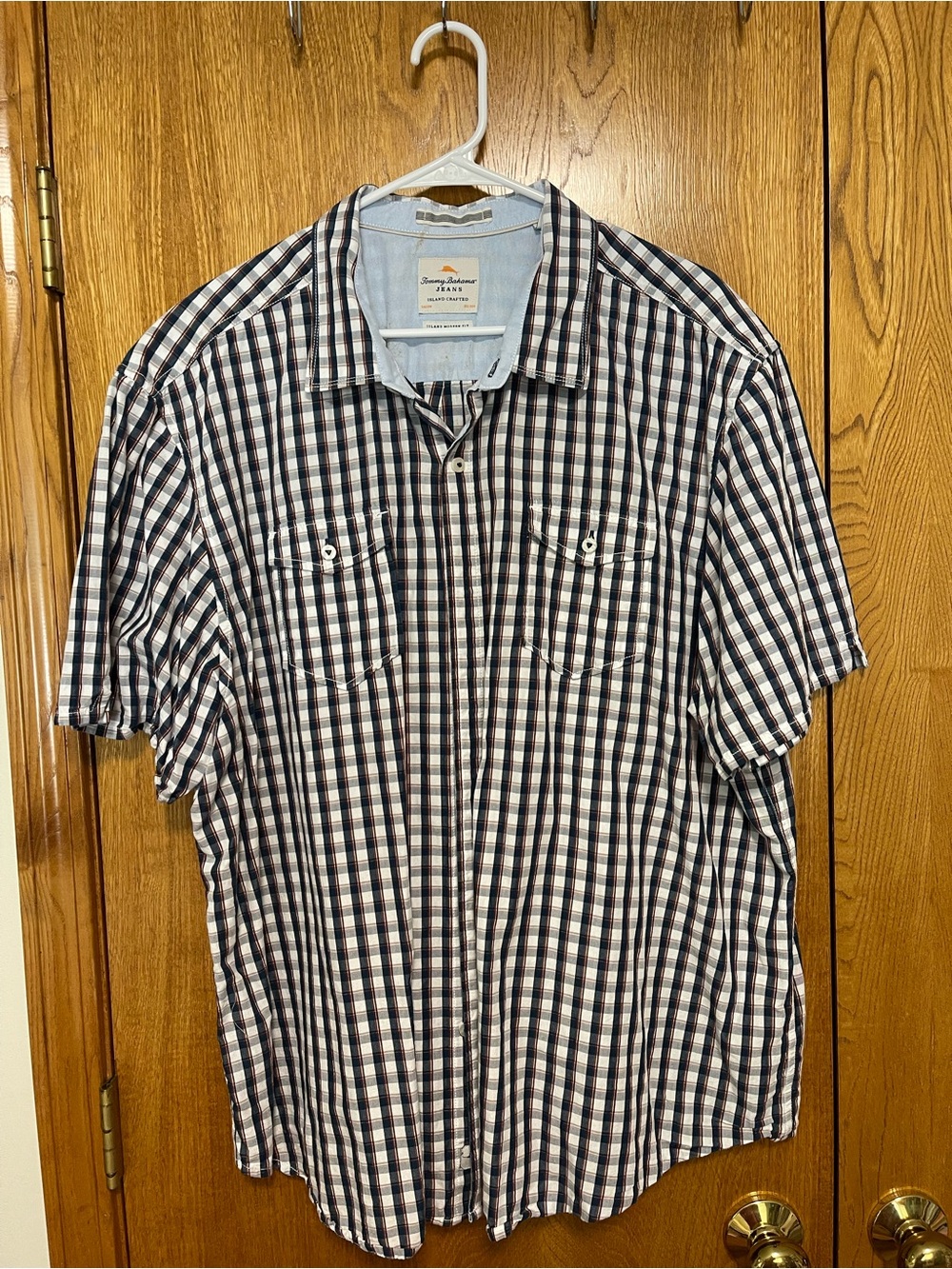 Tommy Bahama Men’s Short-Sleeve Button-Down Shirt - Navy, White & Red Check